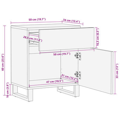 vidaXL Nattbord 50x34x60 cm heltre akasie