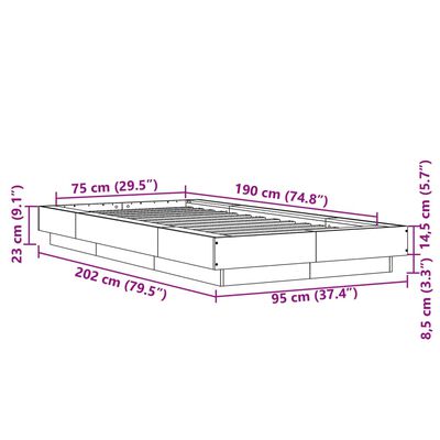 vidaXL Sengeramme brun eik 75x190 cm konstruert tre