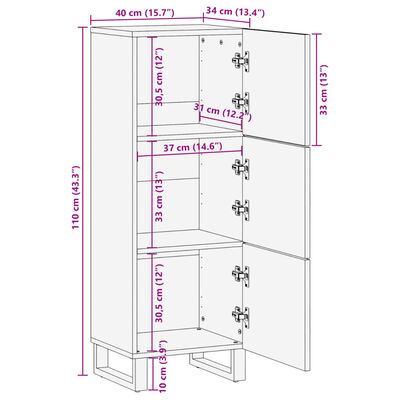 vidaXL Highboard 40x34x110 cm heltre akasie