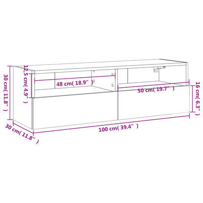 vidaXL Vegghengt TV-benk brun eik 100x30x30 cm konstruert tre