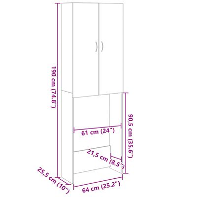 vidaXL Vaskemaskinskap sonoma eik 64x25,5x190 cm