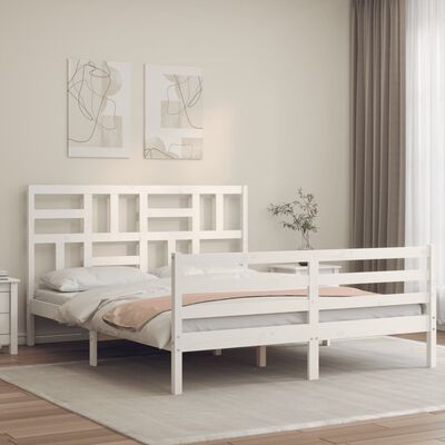 vidaXL Sengeramme med hodegavl hvit 5FT King Size heltre