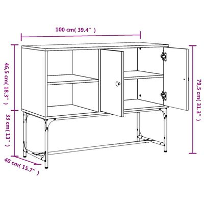 vidaXL Skjenk røkt eik 100x40x79,5 cm konstruert tre