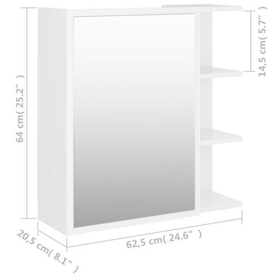 vidaXL Speilskap til baderom hvit 62,5x20,5x64 cm konstruert tre