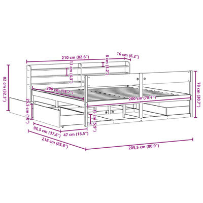 vidaXL Sengeramme uten madrass voksbrun 200x200 cm heltre furu