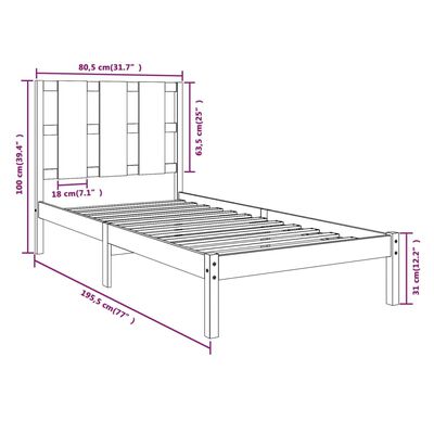 vidaXL Sengeramme hvit heltre 75x190 cm Small Single