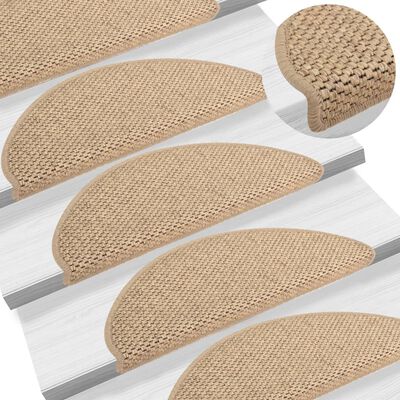 vidaXL Selvklebende trappematter sisal-utseende 15 stk 65x21x4 cm sand