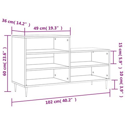 vidaXL Skoskap høyglans hvit 102x36x60 cm konstruert tre