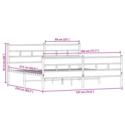 vidaXL Sengeramme i metall uten madrass sonoma eik 183x213 cm