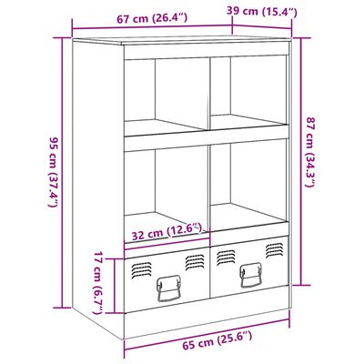 vidaXL Highboard sennepsgul 67x39x95 cm stål