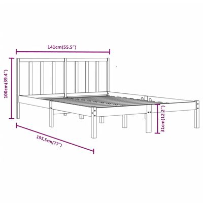 vidaXL Sengeramme heltre furu 135x190 cm Double