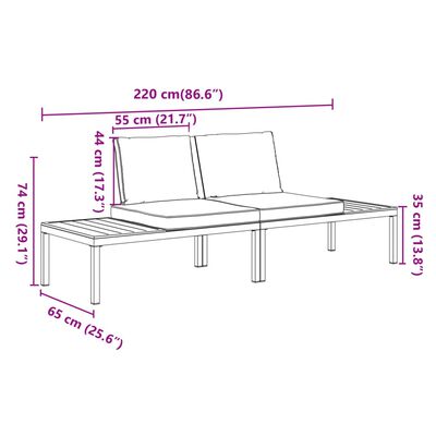 vidaXL Hagesofasett med puter 2 deler svart aluminium