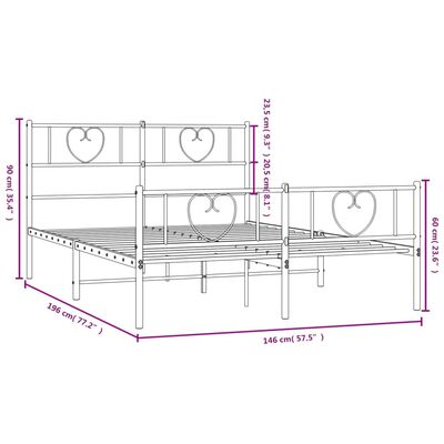 vidaXL Sengeramme i metall med hode- og fotgavl svart 140x190 cm