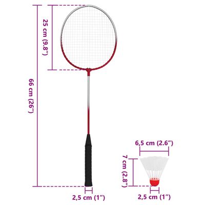 vidaXL Badmintonsett med 4 racketer og nett 620x151 cm