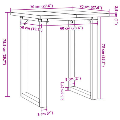 vidaXL Spisebord O-ramme 70x70x75,5 cm heltre furu og støpejern