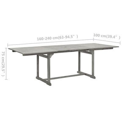 vidaXL Utendørs spisebord (160-240)x100x75 cm heltre akasie