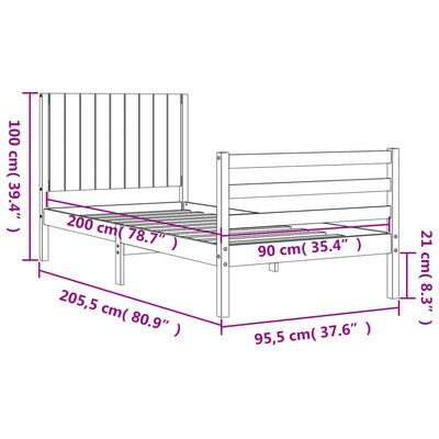 vidaXL Sengeramme med hodegavl svart 90x200 cm heltre