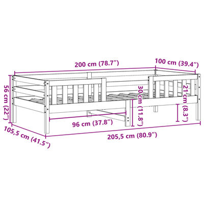 vidaXL Sengeramme uten madrass voksbrun 100x200 cm heltre furu