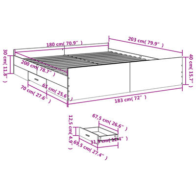 vidaXL Sengeramme med skuffer sonoma eik 180x200 cm konstruert tre