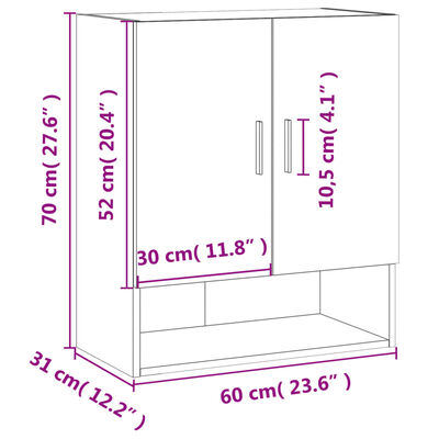 vidaXL Veggskap svart 60x31x70 cm konstruert tre