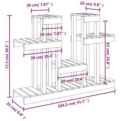 vidaXL Plantestativ 104,5x25x77,5 cm heltre furu