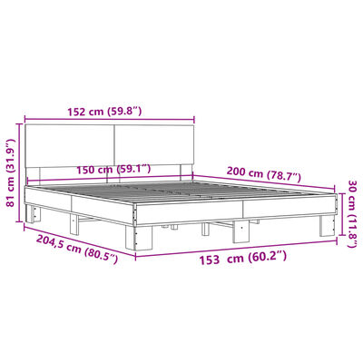 vidaXL Sengeramme sonoma eik 150x200 cm konstruert tre og metall