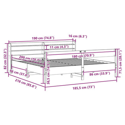 vidaXL Sengeramme uten madrass hvit 180x200 cm heltre furu