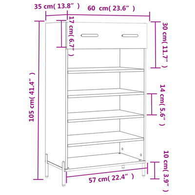 vidaXL Skohylle røkt eik 60x35x105 cm konstruert tre