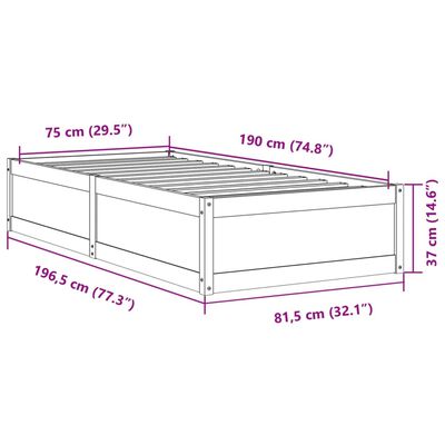 vidaXL Sengeramme 75x190 cm heltre furu