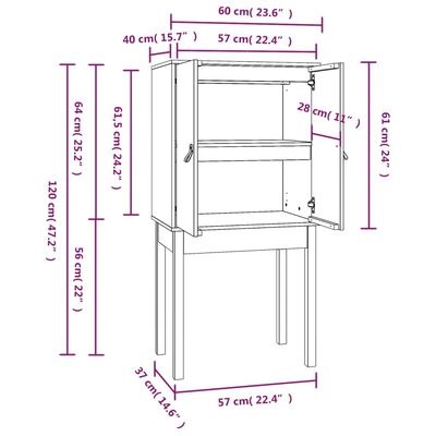 vidaXL Highboard grå 60x40x120 cm heltre furu