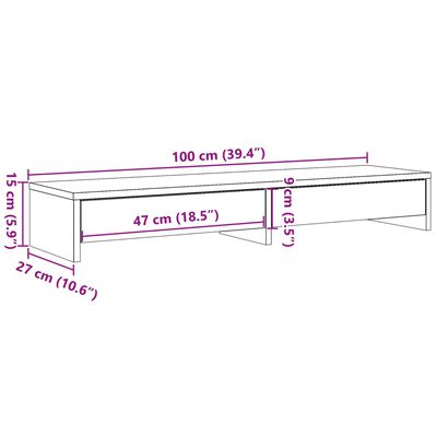 vidaXL Skjermstativ med skuffer hvit 100x27x15 cm konstruert tre