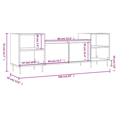 vidaXL TV-benk grå sonoma 160x35x55 cm konstruert tre