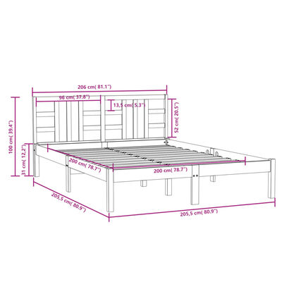 vidaXL Sengeramme heltre 200x200 cm