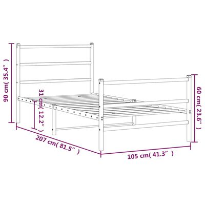 vidaXL Sengeramme i metall med hode- og fotgavl svart 100x200 cm