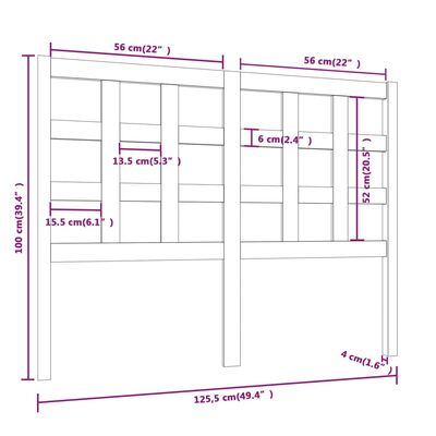 vidaXL Sengegavl grå 125,5x4x100 cm heltre furu