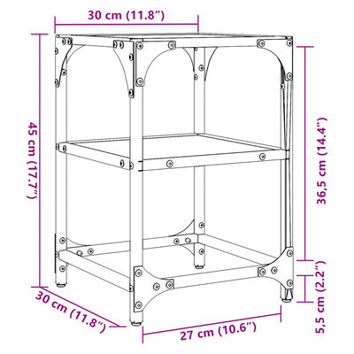 vidaXL Salongbord med svart glassplate 2 stk 30x30x45 cm stål