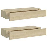 vidaXL Veggmonterte skuffehyller 2 stk eik 60x23,5x10 cm MDF