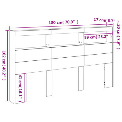 vidaXL Hodegavl skap med LED betonggrå 180x17x102 cm