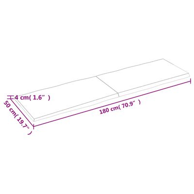 vidaXL Bordplate lysebrun 180x50x(2-4)cm behandlet heltre naturlig