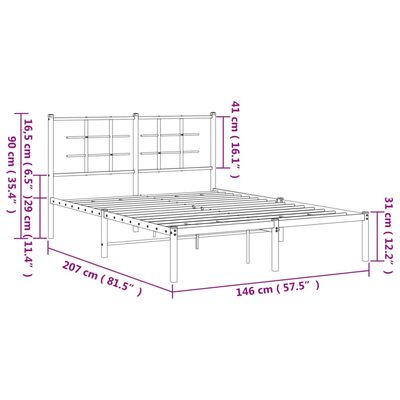 vidaXL Sengeramme i metall med hodegavl hvit 140x200 cm