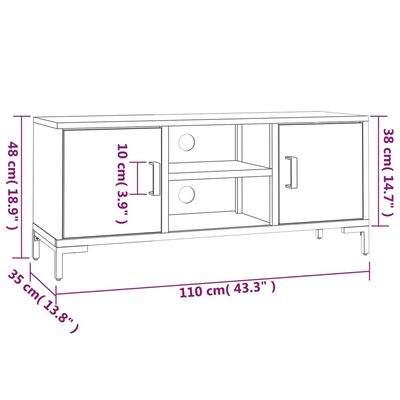 vidaXL TV-benk svart 110x35x48 cm heltre furu