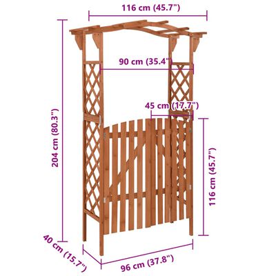 vidaXL Pergola med port 116x40x204 cm heltre gran