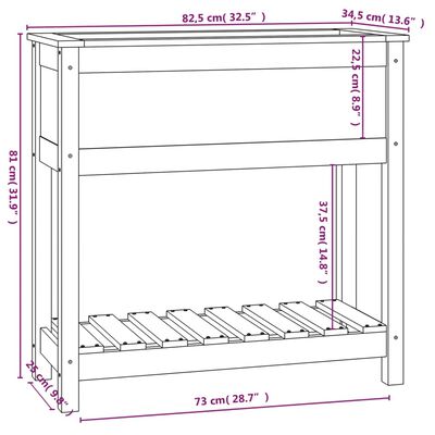 vidaXL Plantekasse med hylle hvit 82,5x34,5x81 cm heltre furu