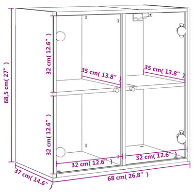 vidaXL Sideskap med glassdører røkt eik 68x37x68,5 cm