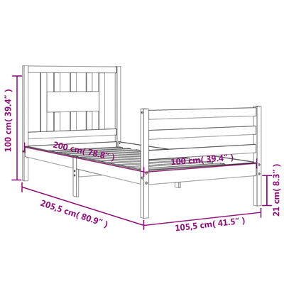 vidaXL Sengeramme med hodegavl svart 100x200 cm heltre