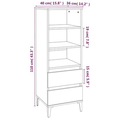 vidaXL Highboard brun eik 40x36x110 cm konstruert tre