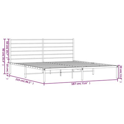 vidaXL Sengeramme i metall med hodegavl hvit 183x213 cm