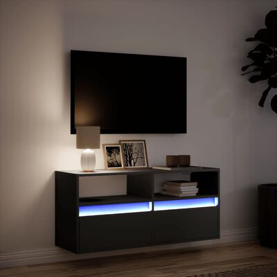 vidaXL Vegghengt TV-benk med LED svart 100x31x45 cm