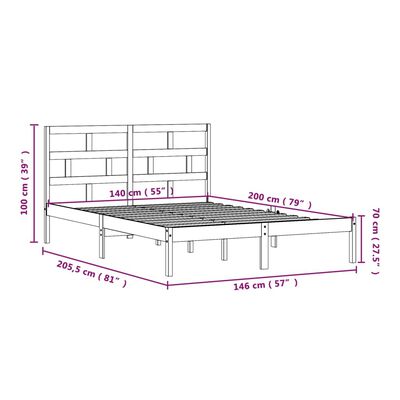 vidaXL Sengeramme svart heltre furu 140x200 cm