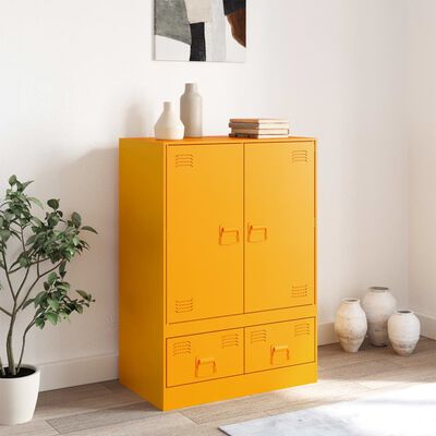 vidaXL Highboard sennepsgul 67x39x95 cm stål